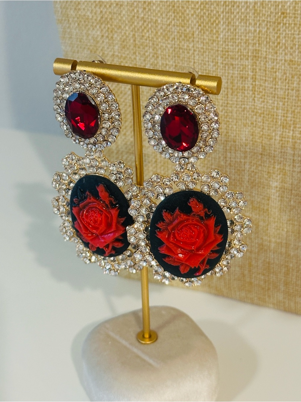 Fashion Jewelry Red Rose Crystal Drop Earrings - Women Jewelry